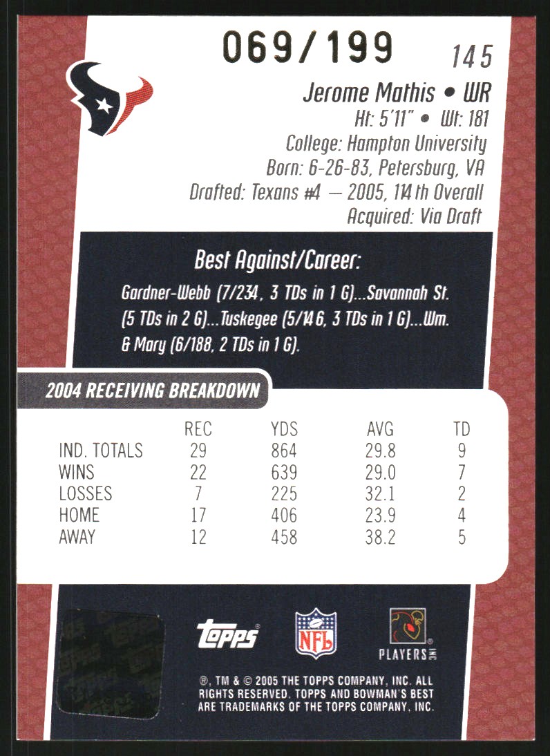 2005 Bowman's Best Red #145 Jerome Mathis AU back image