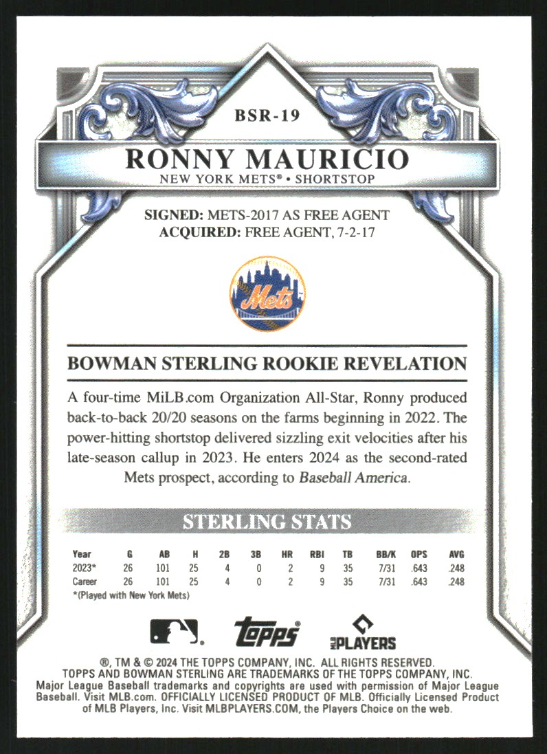 2024 Bowman Sterling Rookies #BSR19 Ronny Mauricio