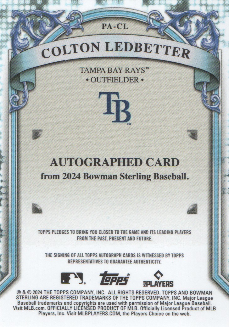 2024 Bowman Sterling Prospect Autographs #PACL Colton Ledbetter back image