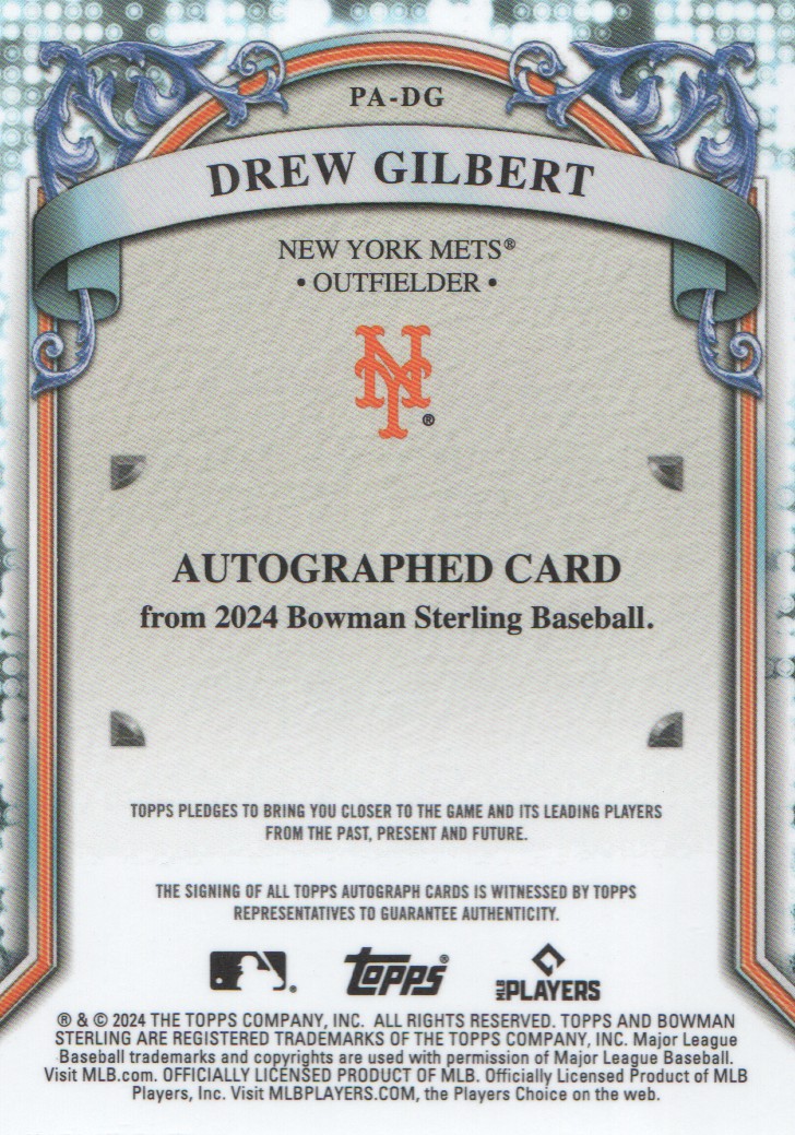 2024 Bowman Sterling Prospect Autographs #PADG Drew Gilbert back image