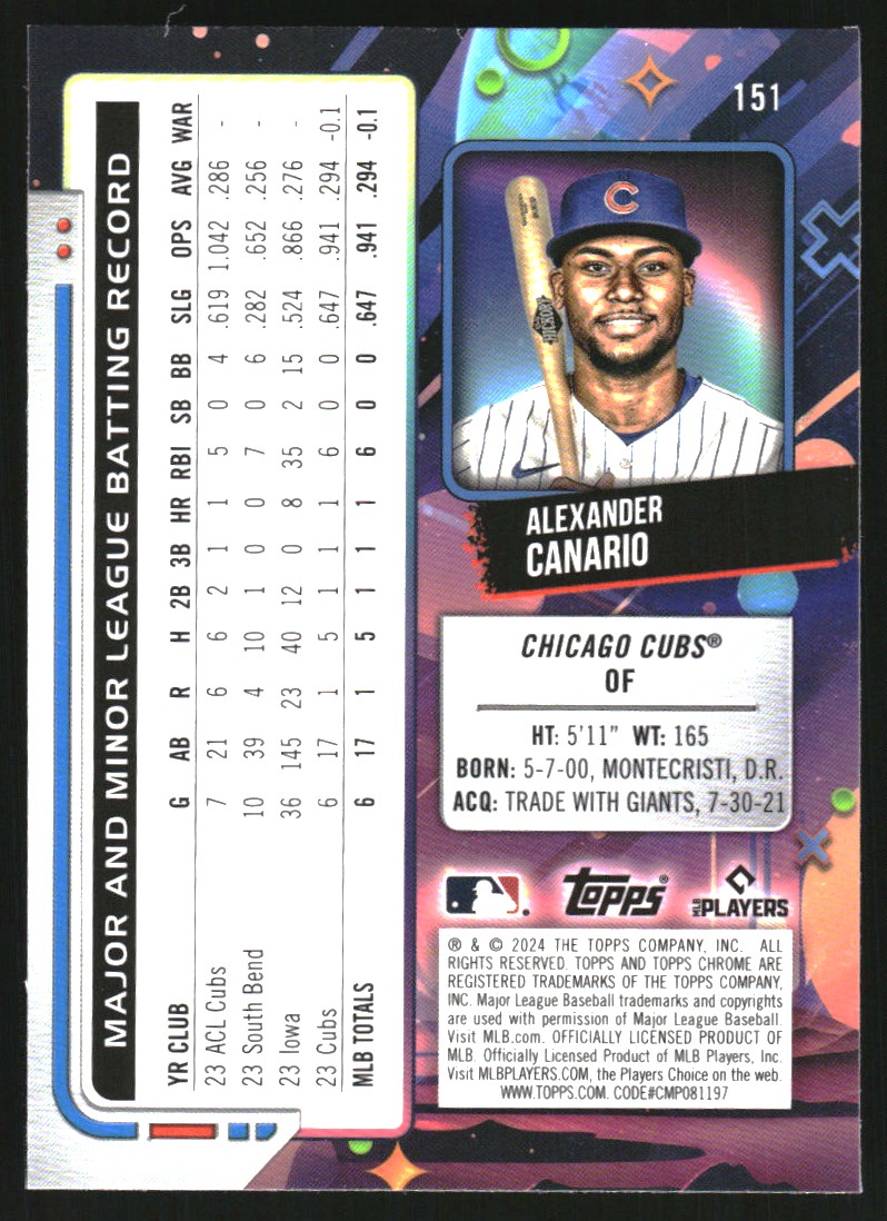 2024 Topps Cosmic Chrome Nucleus Refractors #151 Alexander Canario