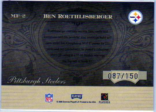 2005 Absolute Memorabilia Marks of Fame Gold #2 Ben Roethlisberger back image