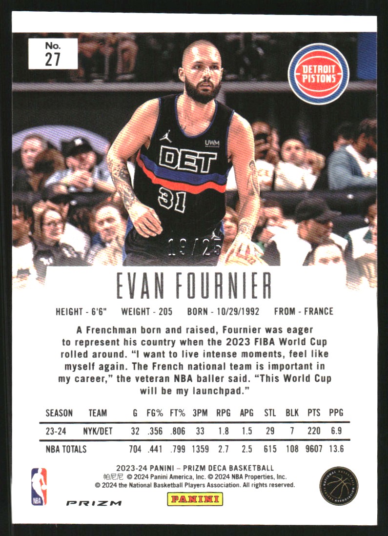 2023-24 Panini Prizm Deca Prizms Mojo #27 Evan Fournier