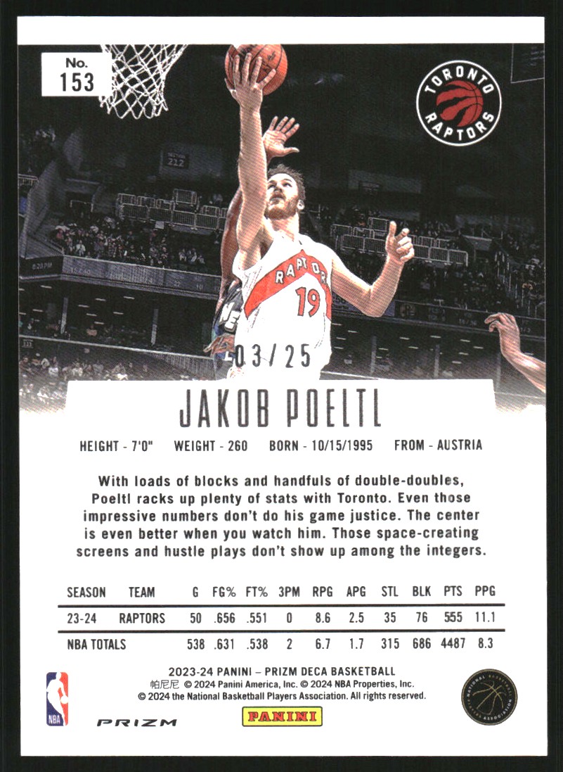 2023-24 Panini Prizm Deca Prizms Mojo #153 Jakob Poeltl