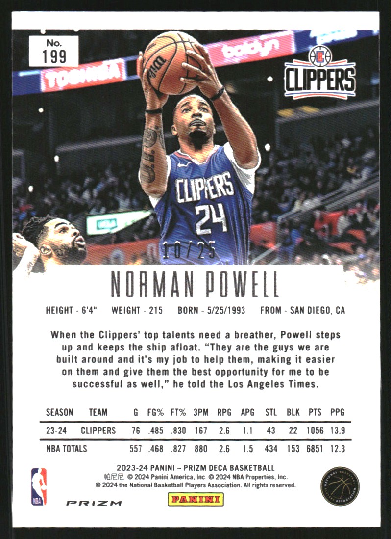 2023-24 Panini Prizm Deca Prizms Mojo #199 Norman Powell