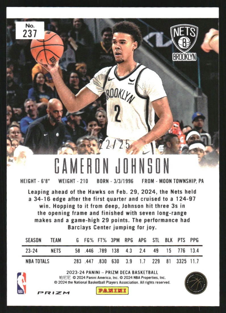 2023-24 Panini Prizm Deca Prizms Mojo #237 Cameron Johnson