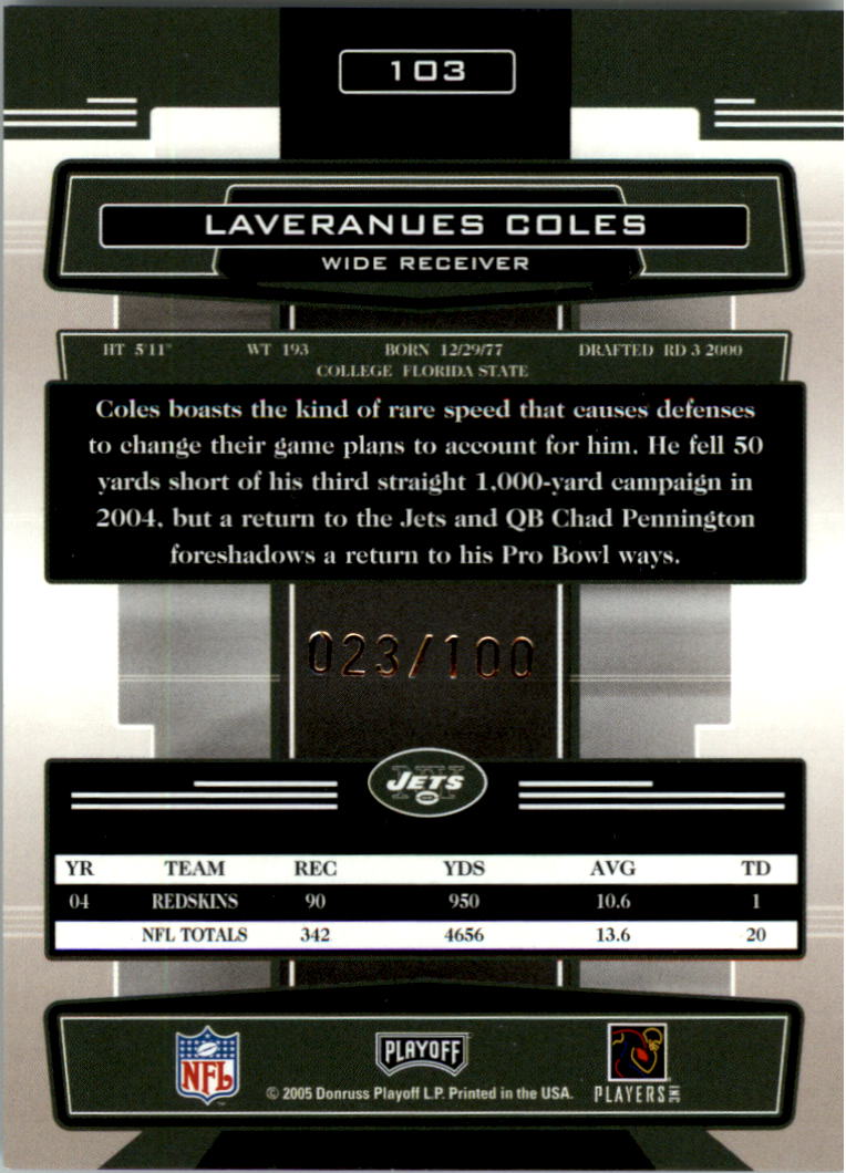 2005 Absolute Memorabilia Spectrum Silver #103 Laveranues Coles back image