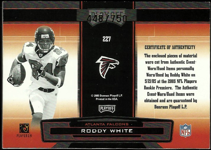 2005 Absolute Memorabilia #227 Roddy White RPM RC back image