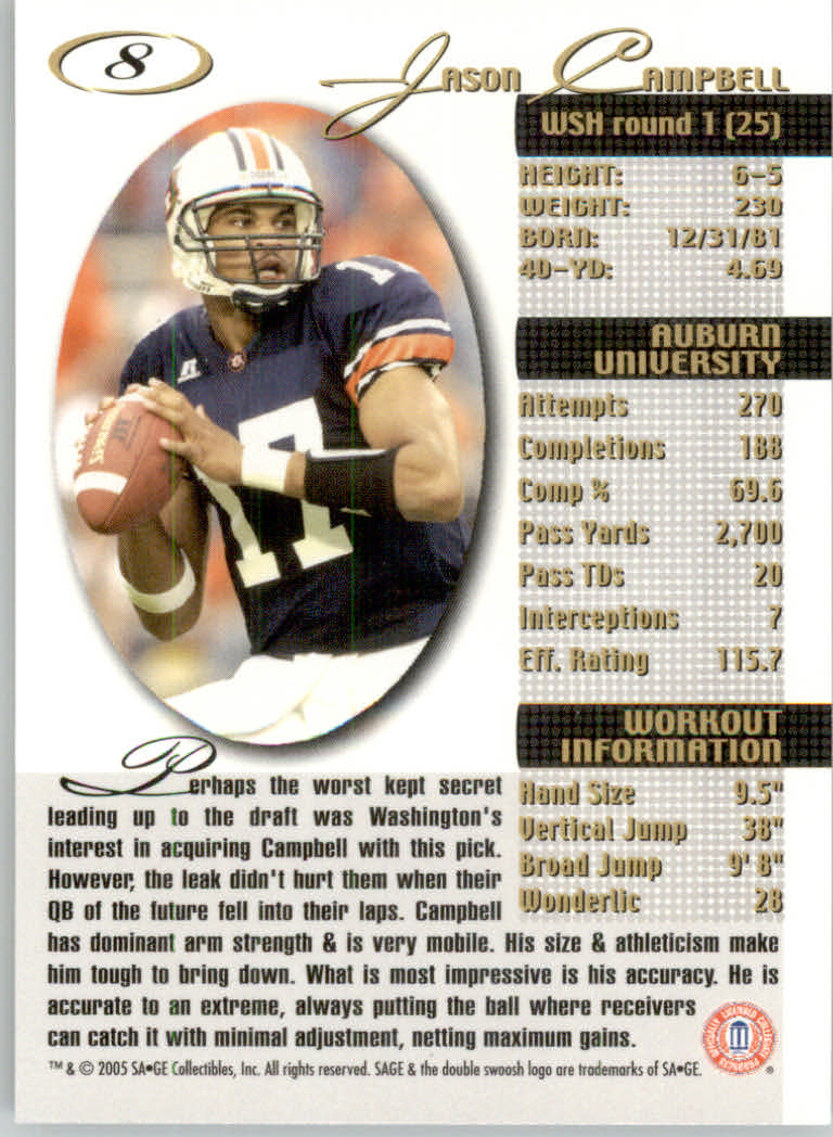 2005 Sage Football "Main Set" Base Cards - Picture 17 of 109