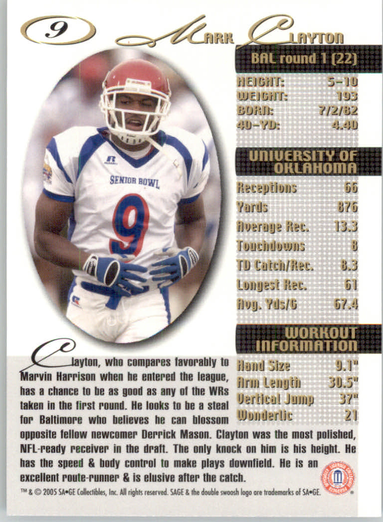 2005 Sage Football "Main Set" Base Cards - Picture 19 of 109
