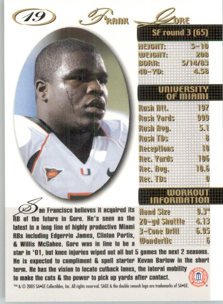 2005 Sage Football "Main Set" Base Cards - Picture 39 of 109
