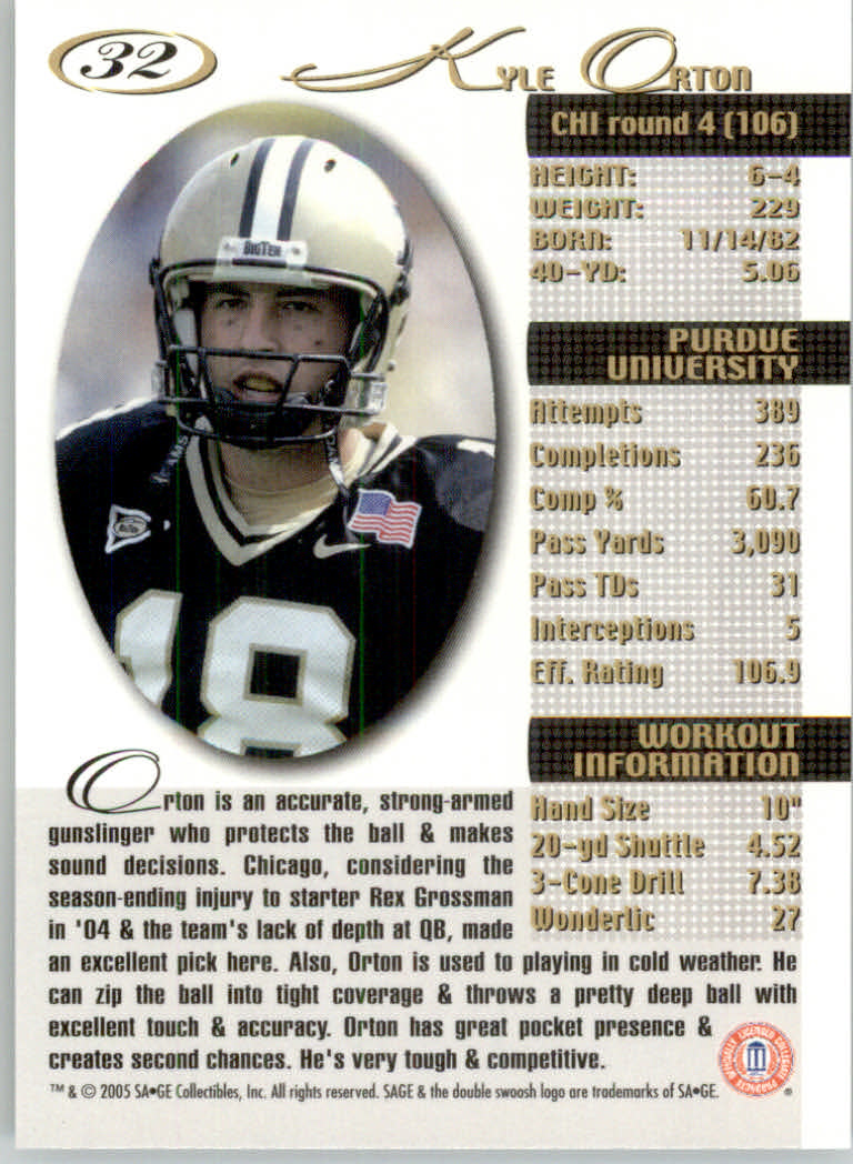 2005 Sage Football "Main Set" Base Cards - Picture 65 of 109