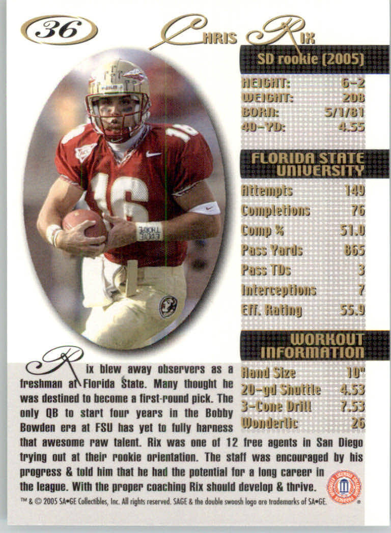 2005 Sage Football "Main Set" Base Cards - Picture 73 of 109