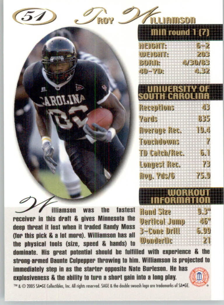 2005 Sage Football "Main Set" Base Cards - Picture 103 of 109