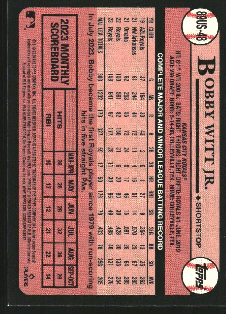 2024 Topps Update '89 Topps #89US48 Bobby Witt Jr.