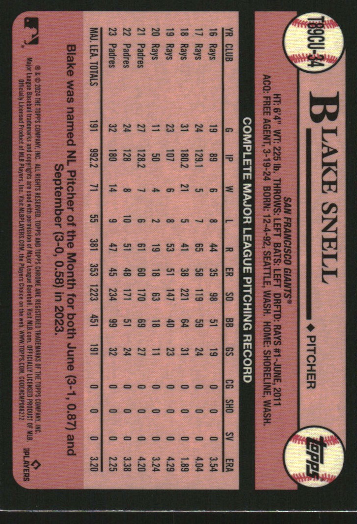 2024 Topps Update '89 Topps Silver Pack Chrome #T89CU34 Blake Snell