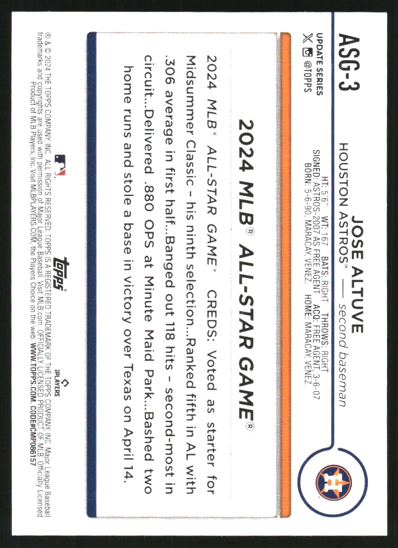 2024 Topps Update '24 All-Star Game #ASG3 Jose Altuve