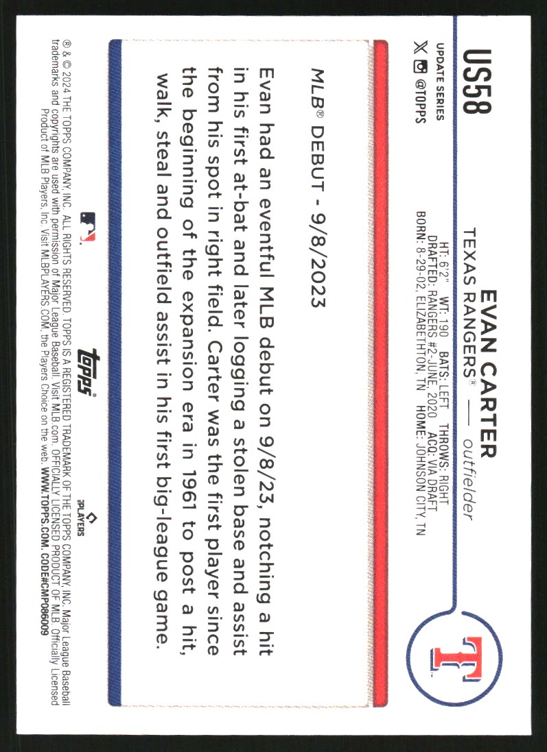 2024 Topps Update Rainbow Foil #US58 Evan Carter