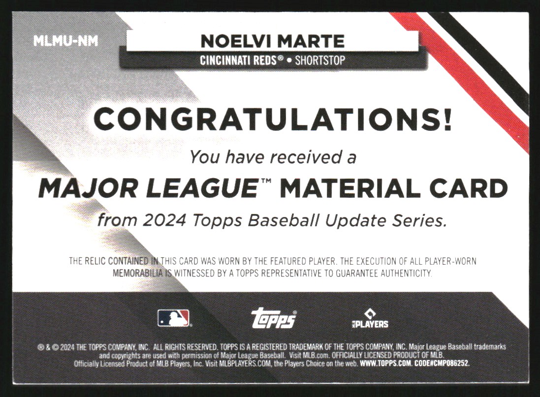 2024 Topps Update Major League Materials Black #MLMUNM Noelvi Marte