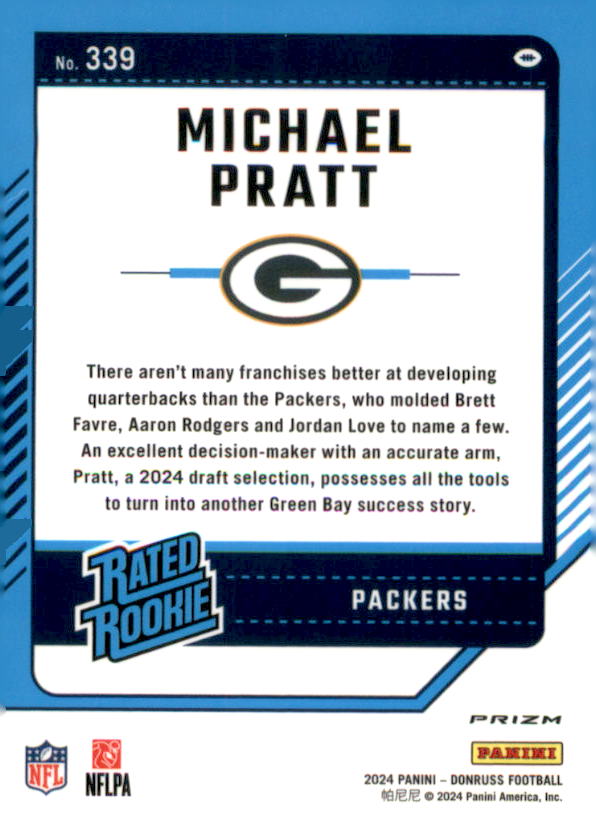 2024 Donruss Optic Rated Rookies Preview Football Emoji #339 Michael Pratt back image