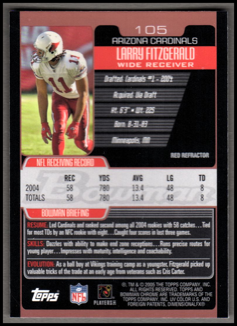 2005 Bowman Chrome Red Refractors #105 Larry Fitzgerald back image