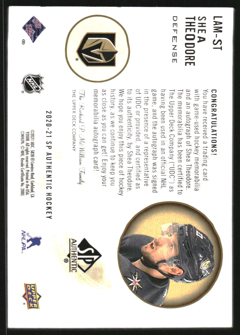 2020-21 SP Authentic Limited Patch Autographs #LAMST Shea Theodore Auto Patch /100