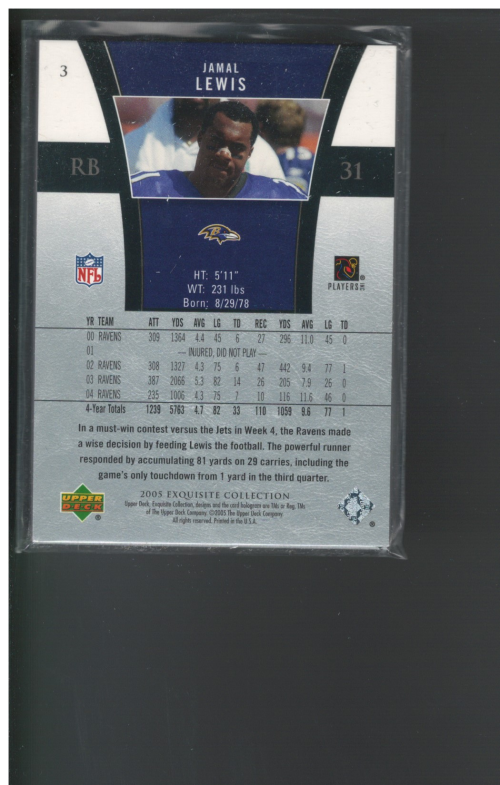 2005 Exquisite Collection #3 Jamal Lewis back image
