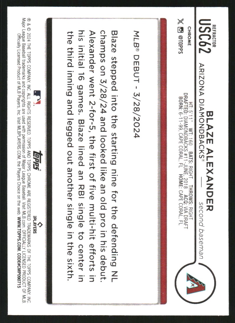 2024 Topps Chrome Update Refractors #USC62 Blaze Alexander