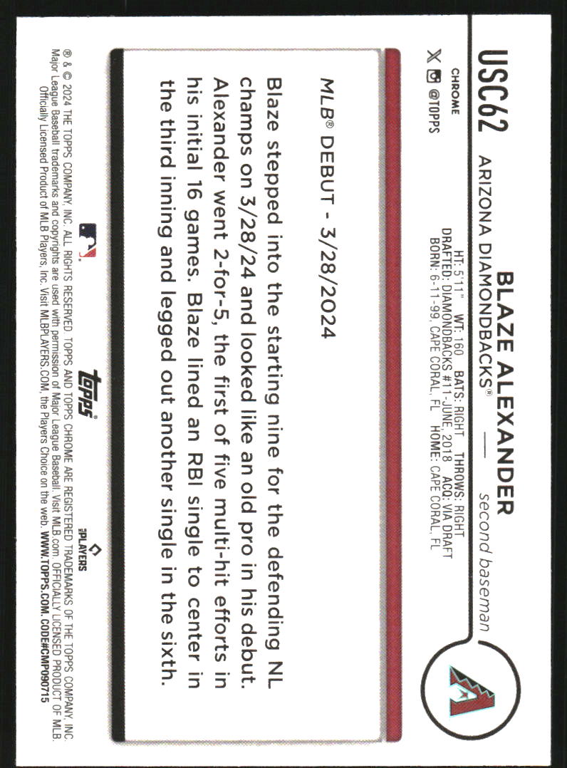 2024 Topps Chrome Update RayWave Refractors #USC62 Blaze Alexander