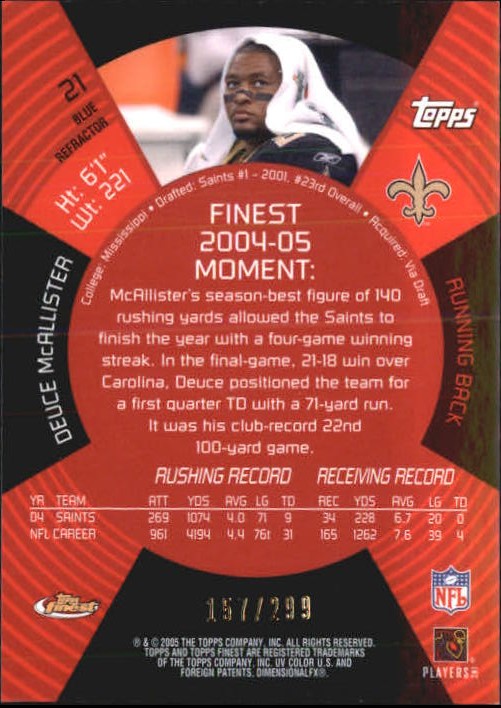 2005 Finest Blue Xfractors #21 Deuce McAllister