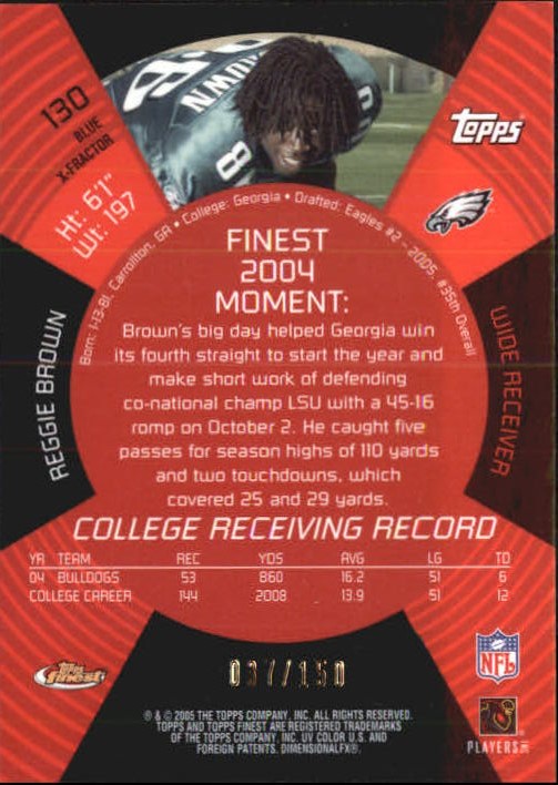 2005 Finest Blue Xfractors #130 Reggie Brown