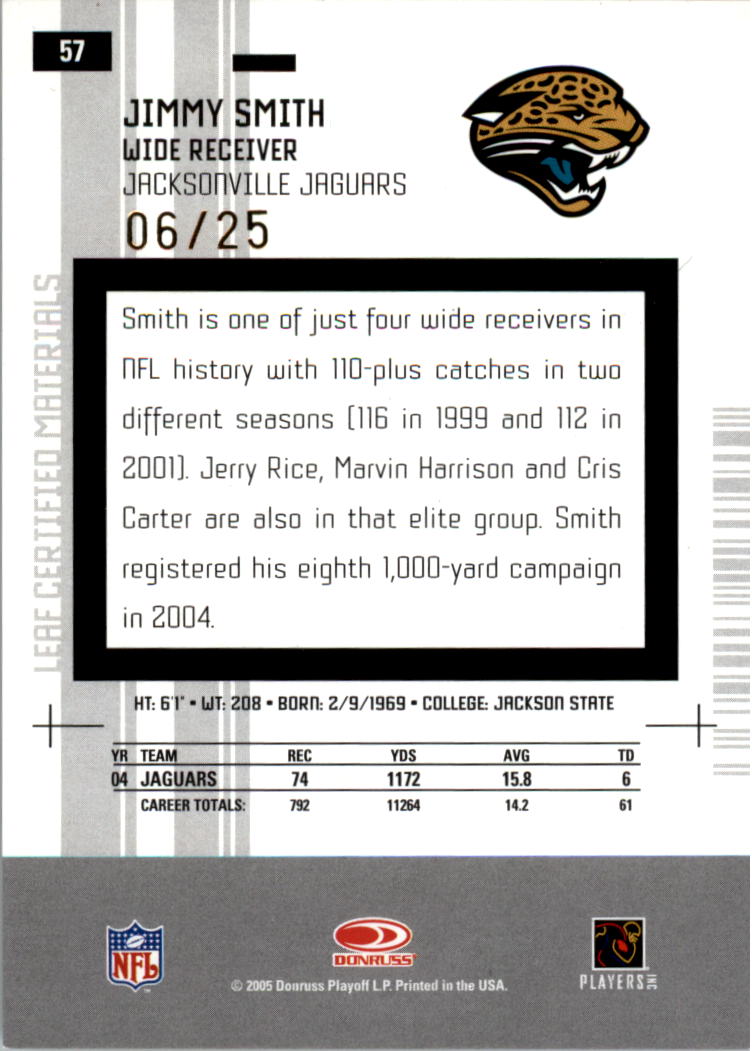 2005 Leaf Certified Materials Mirror Gold #57 Jimmy Smith back image
