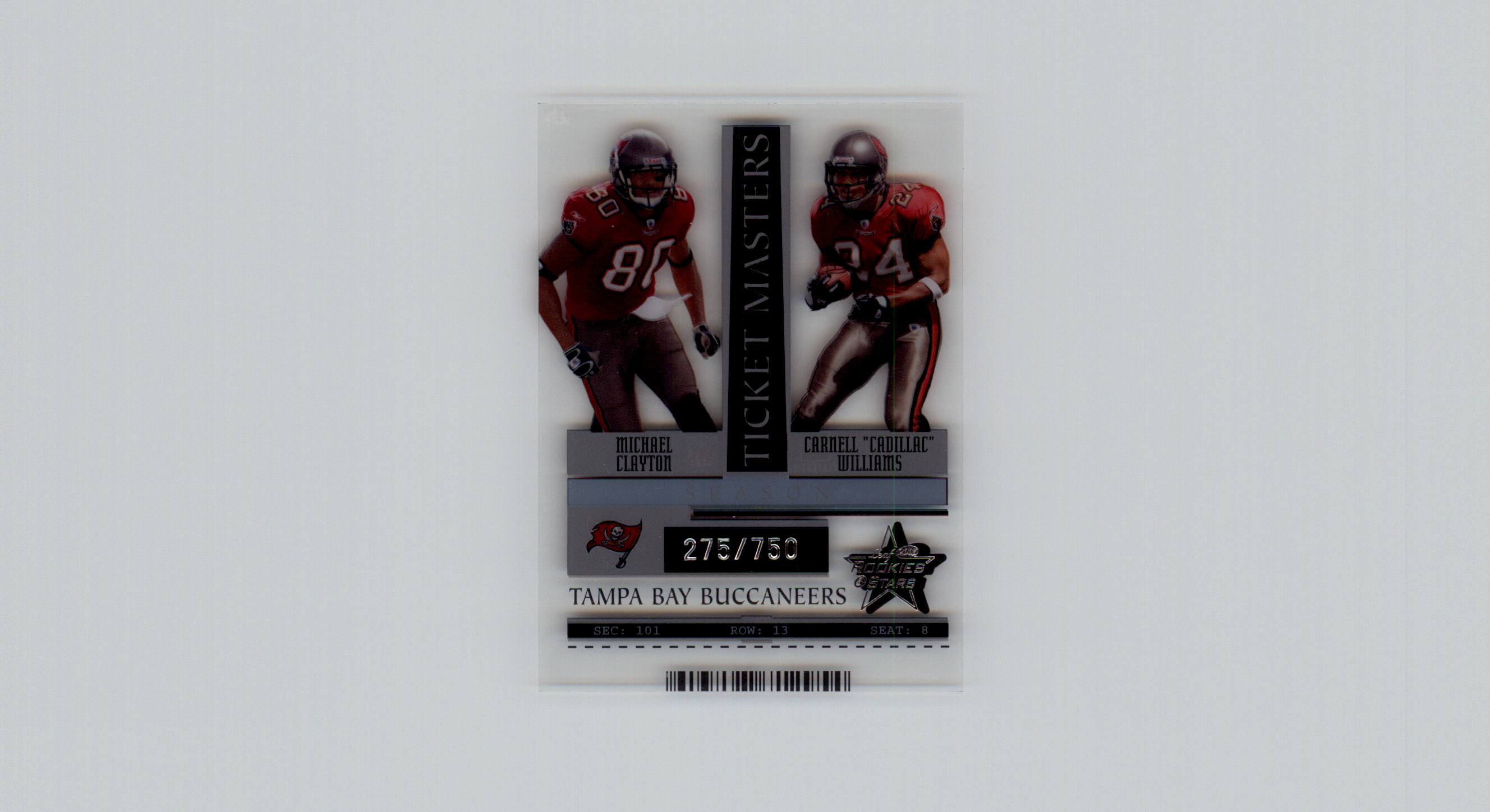 2005 Leaf Rookies and Stars Ticket Masters Silver Season #TM25 Micheal Clayton/Cadillac Williams back image