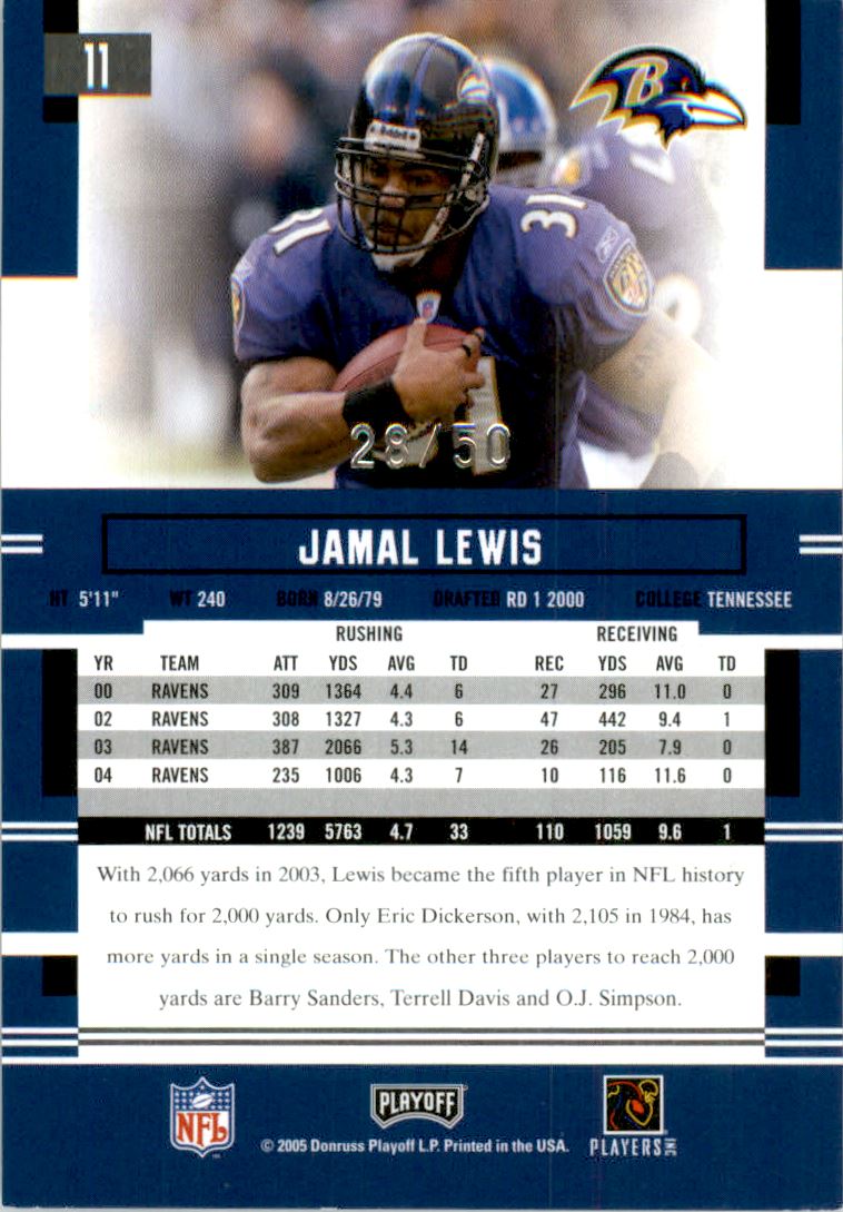 2005 Playoff Prestige Xtra Points Green #11 Jamal Lewis back image