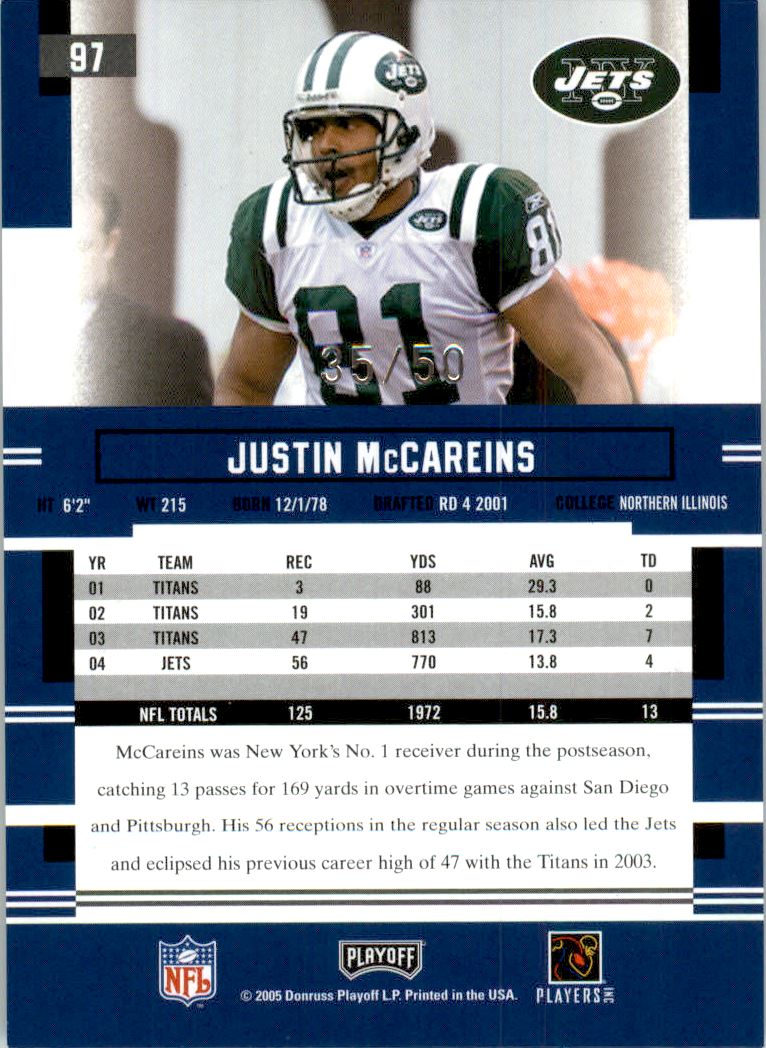2005 Playoff Prestige Xtra Points Green #97 Justin McCareins back image