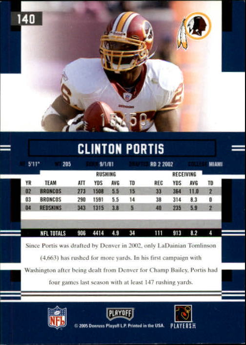 2005 Playoff Prestige Xtra Points Green #140 Clinton Portis back image