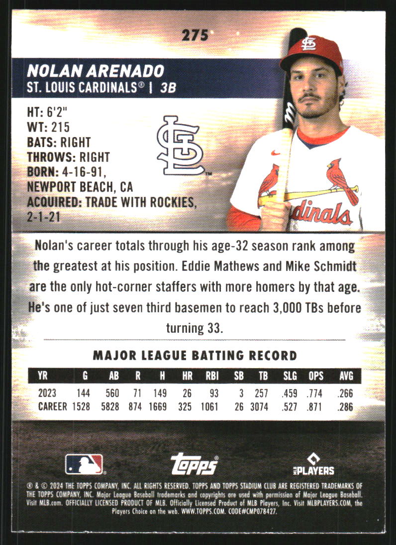 2024 Stadium Club Pink Foil #275 Nolan Arenado
