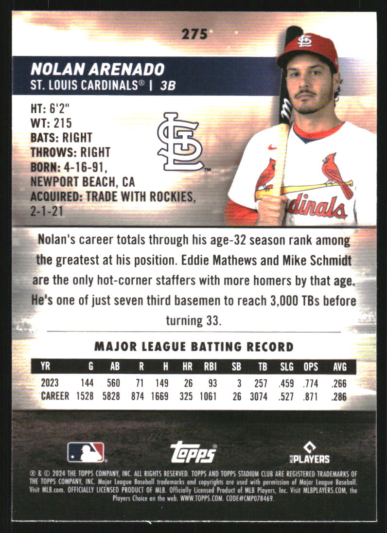 2024 Stadium Club Chrome #275 Nolan Arenado