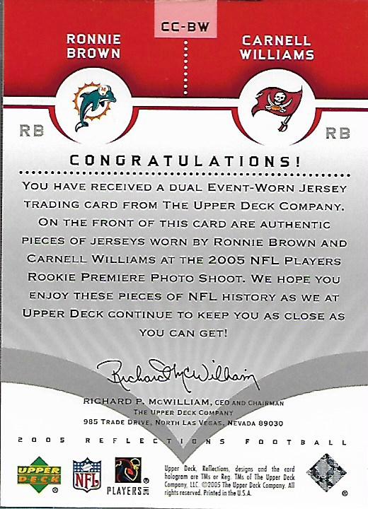 2005 Reflections Cut From the Same Cloth Red #CCBW Ronnie Brown/Cadillac Williams back image