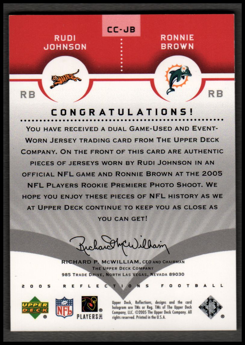 2005 Reflections Cut From the Same Cloth Red #CCJB Rudi Johnson/Ronnie Brown back image