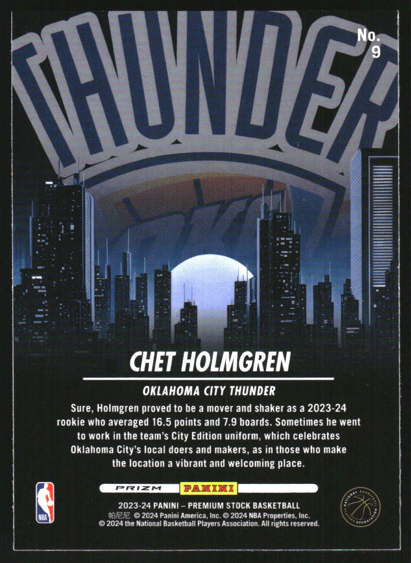 2023-24 Hoops Premium Stock City Edition Silver Prizm #9 Chet Holmgren