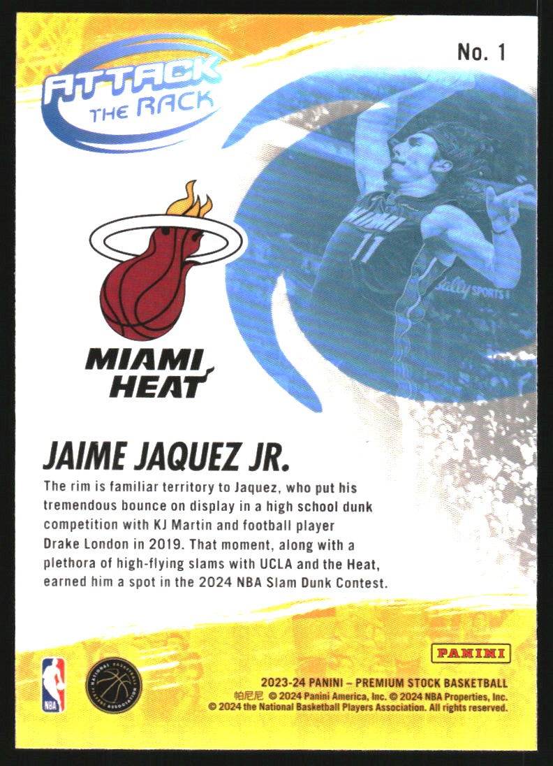 2023-24 Hoops Premium Stock Attack the Rack #1 Jaime Jaquez Jr.