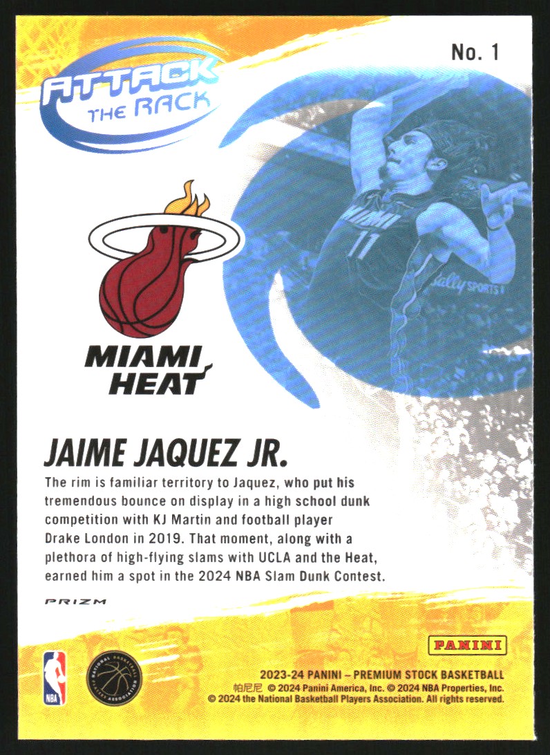 2023-24 Hoops Premium Stock Attack the Rack Silver Prizm #1 Jaime Jaquez Jr.
