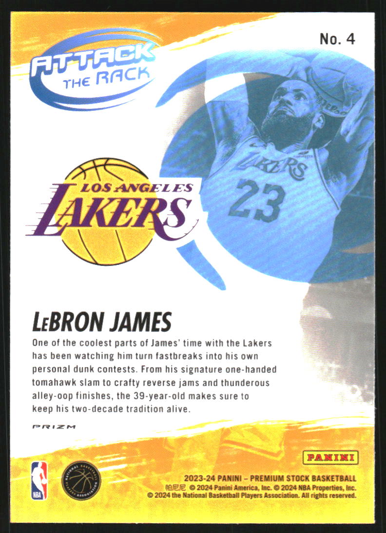 2023-24 Hoops Premium Stock Attack the Rack Silver Prizm #4 LeBron James