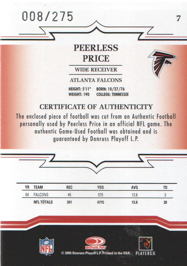 2005 Throwback Threads Footballs #7 Peerless Price back image