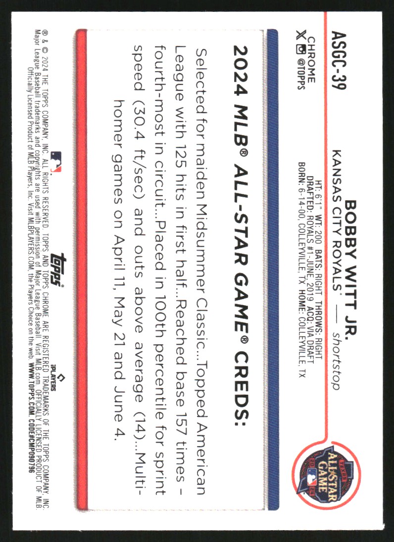2024 Topps Chrome Update '24 All-Star Game #ASGC39 Bobby Witt Jr.