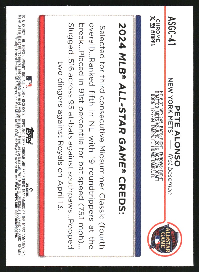 2024 Topps Chrome Update '24 All-Star Game #ASGC41 Pete Alonso
