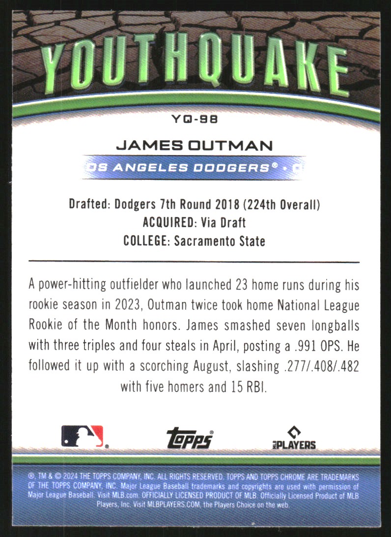 2024 Topps Chrome Youthquake Green Refractors #YQ98 James Outman