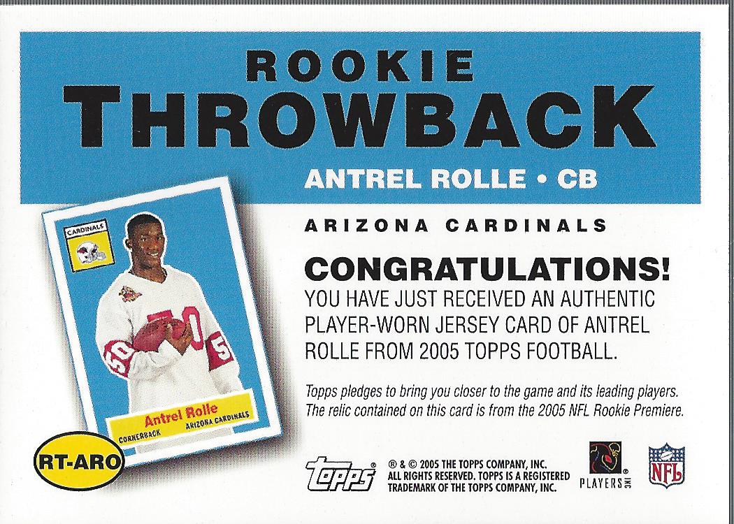 2005 Topps Rookie Throwback Jerseys #RTARO Antrel Rolle back image