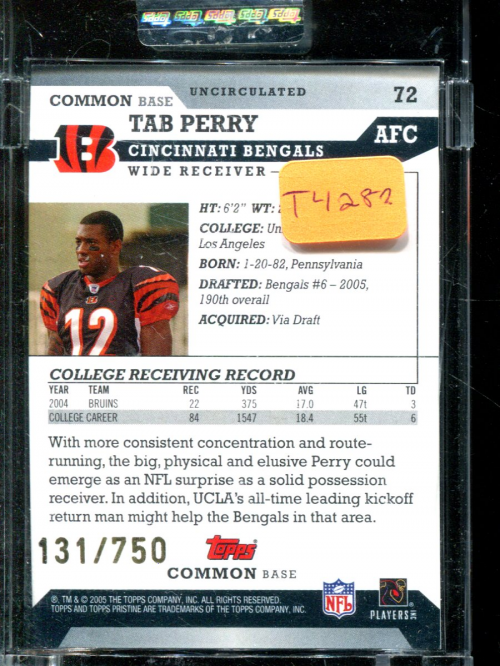2005 Topps Pristine Uncirculated #72 Tab Perry C back image